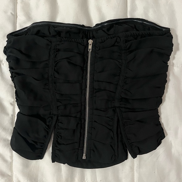 Pretty Little Thing Women’s Black Chiffon Ruched Spilt Hem Bandeau Corset Top - Picture 7 of 8